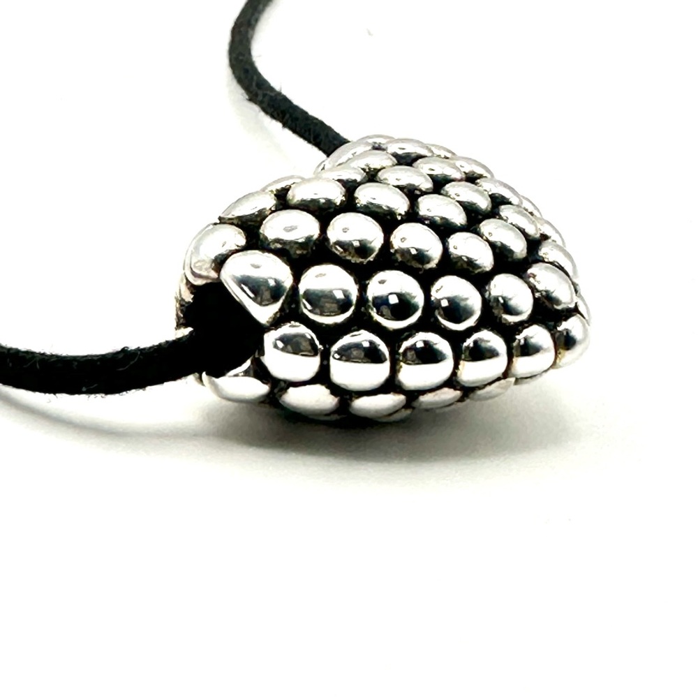 Lagos Caviar Silver Beaded Puffed Heart Pendant w/ Leather Cord RARE - Picture 6 of 12